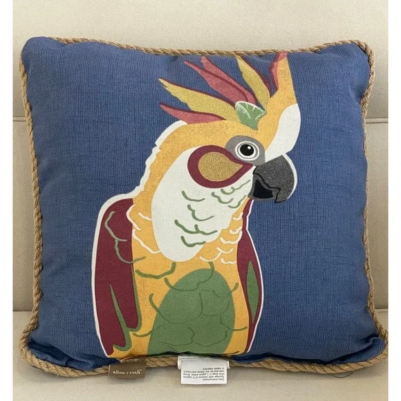 Parrot Bird Indoor/Outdoor Throw Pillows Square Rope Edge Allen + Roth Set 2 - Picture 3 of 9